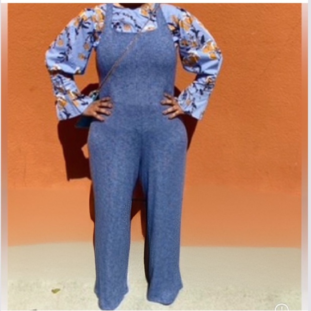 GAP Stretch Knit Ribbed Blue Jumpsuit